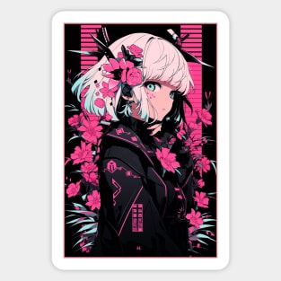 Aesthetic Anime Girl Pink Rosa Black | Quality Aesthetic Anime Design | Chibi Manga Anime Art Sticker